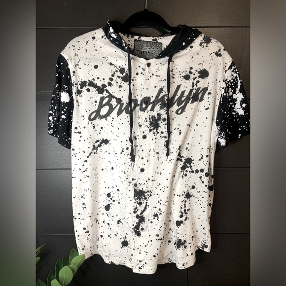 Other - Brooklyn splatter paint short sleeve Men’s shirt. Button down. Hoodie. Size M